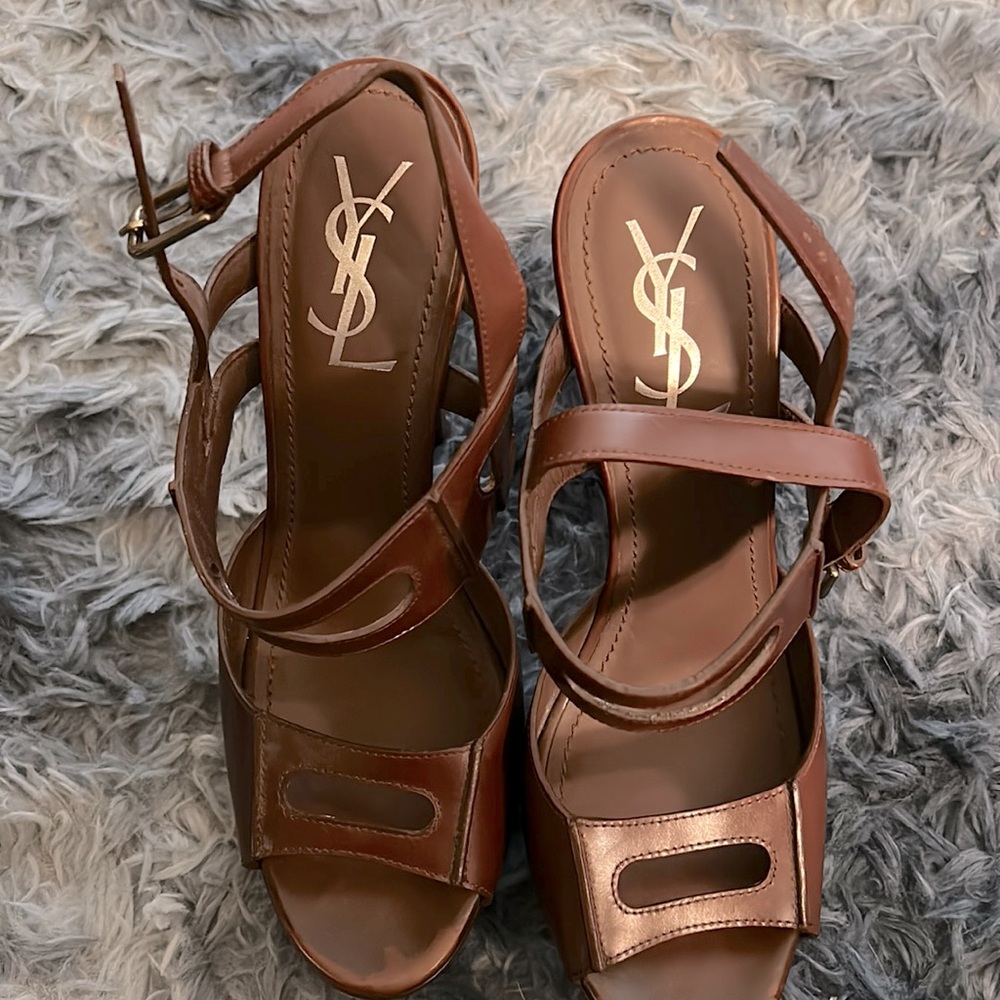 YSL platform sandals, size 38 1/2 chocolate brown